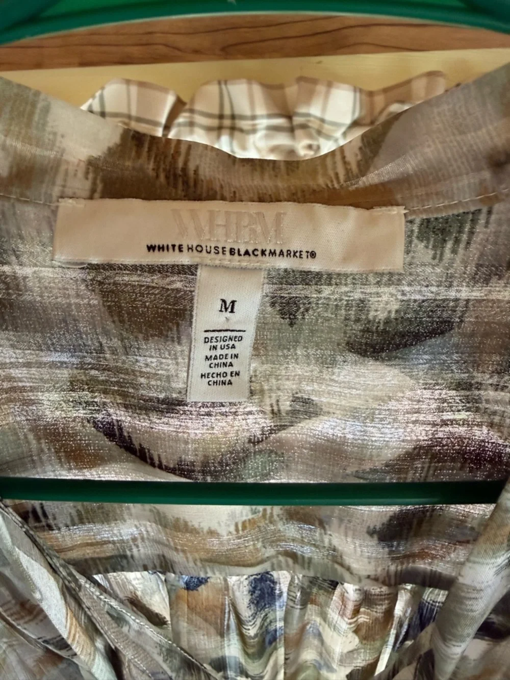 White House Black Market Cream Olive and Blue Leaf-Print Tiered Maxi Dress - Picture 3 of 3